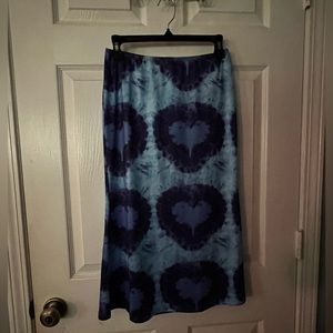 blue and purple tie dye midi skirt